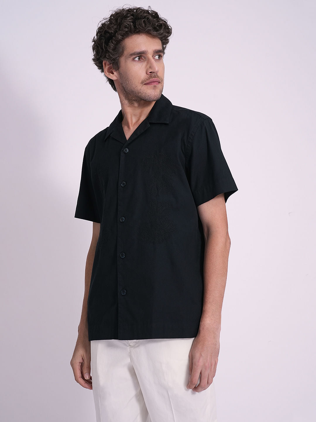 Black Cotton Resort Shirt