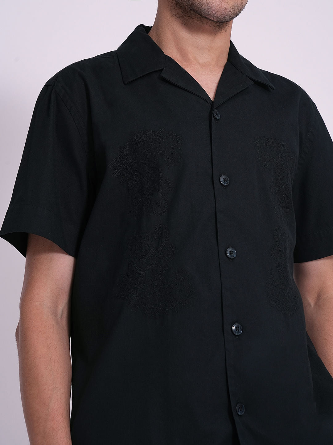 Black Cotton Resort Shirt