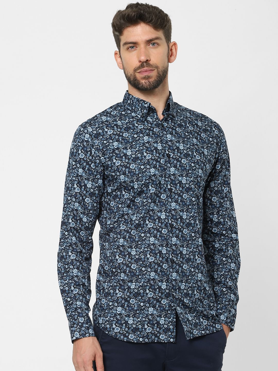 Blue Floral Organic Cotton Full Sleeves Shirt