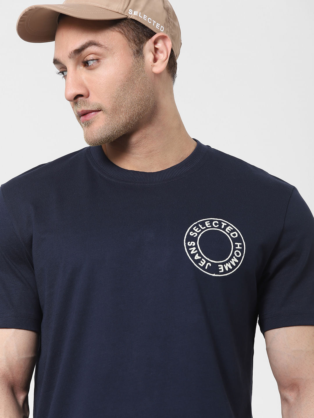 Blue Organic Cotton Text Print T-Shirt