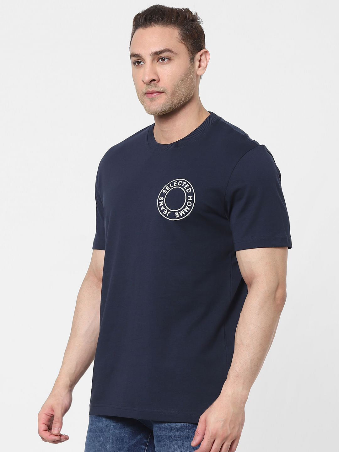 Blue Organic Cotton Text Print T-Shirt