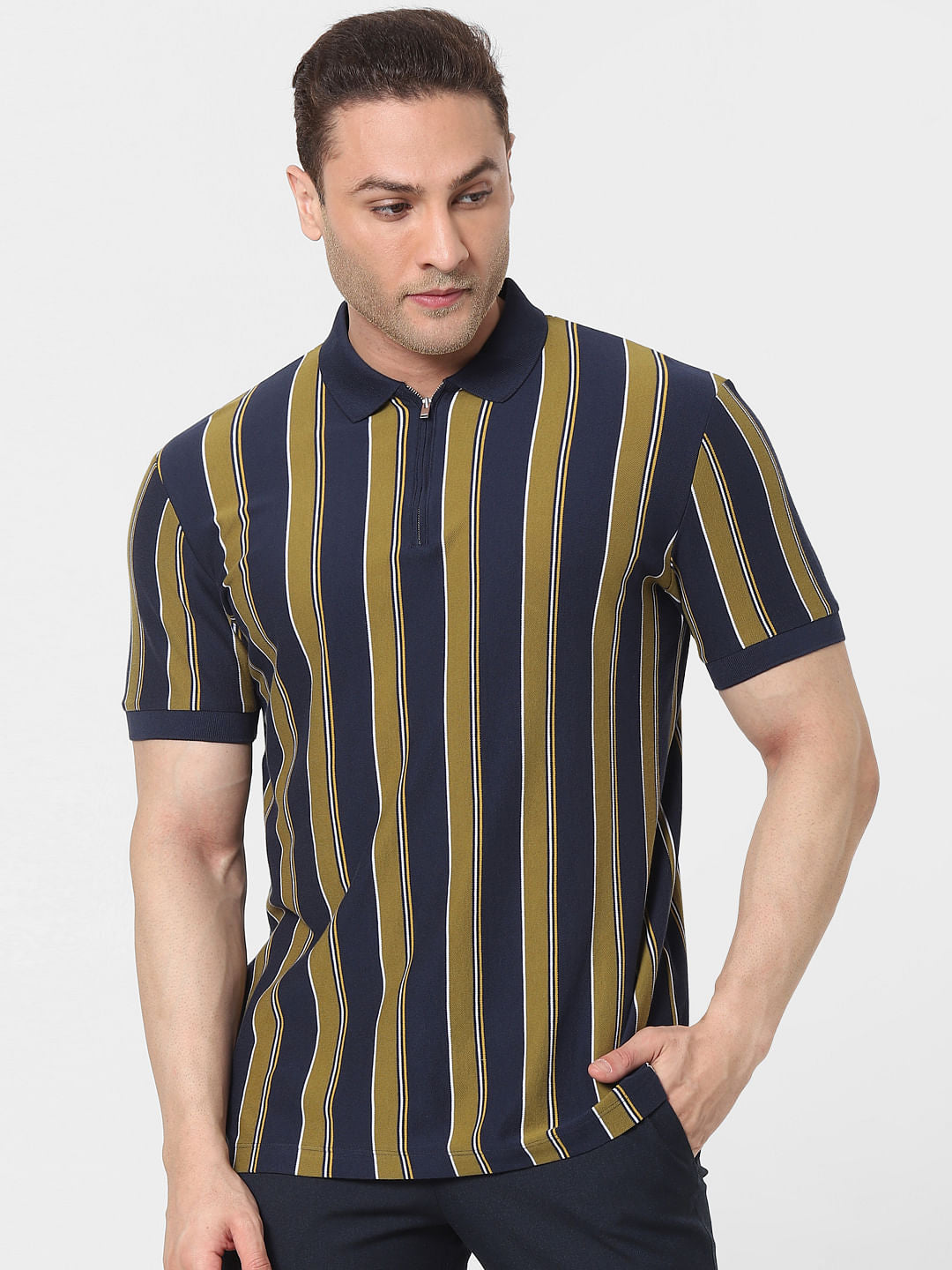 Blue Striped Polo T-Shirt