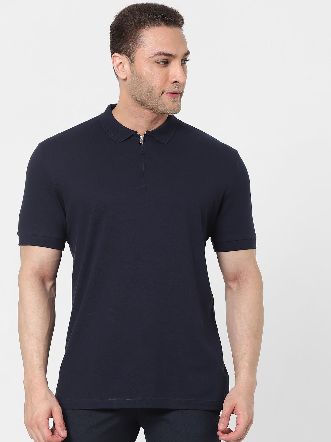 Navy Blue Zip Polo T-Shirt