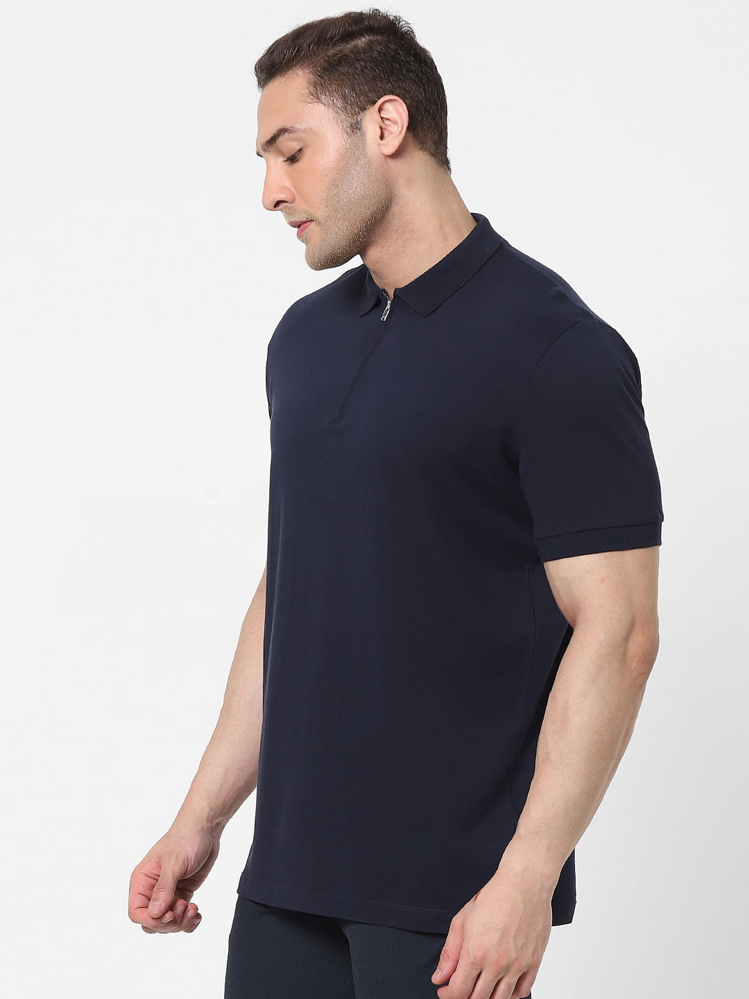 Navy Blue Zip Polo T-Shirt
