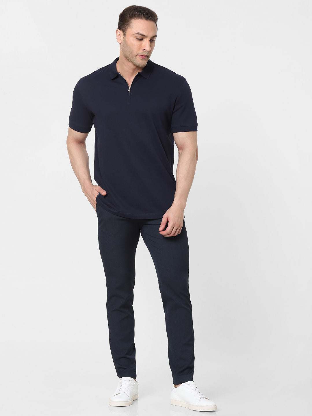 Navy Blue Zip Polo T-Shirt