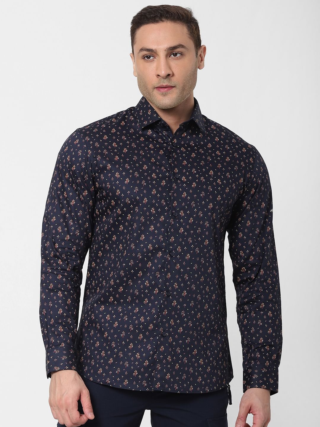 Dark Blue All Over Print Full Sleeves Shirt