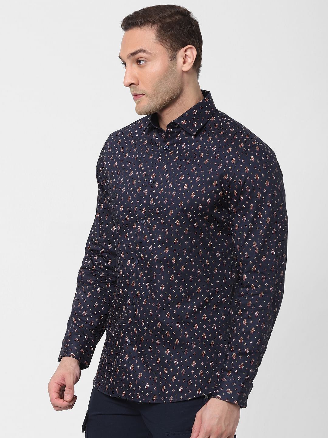 Dark Blue All Over Print Full Sleeves Shirt