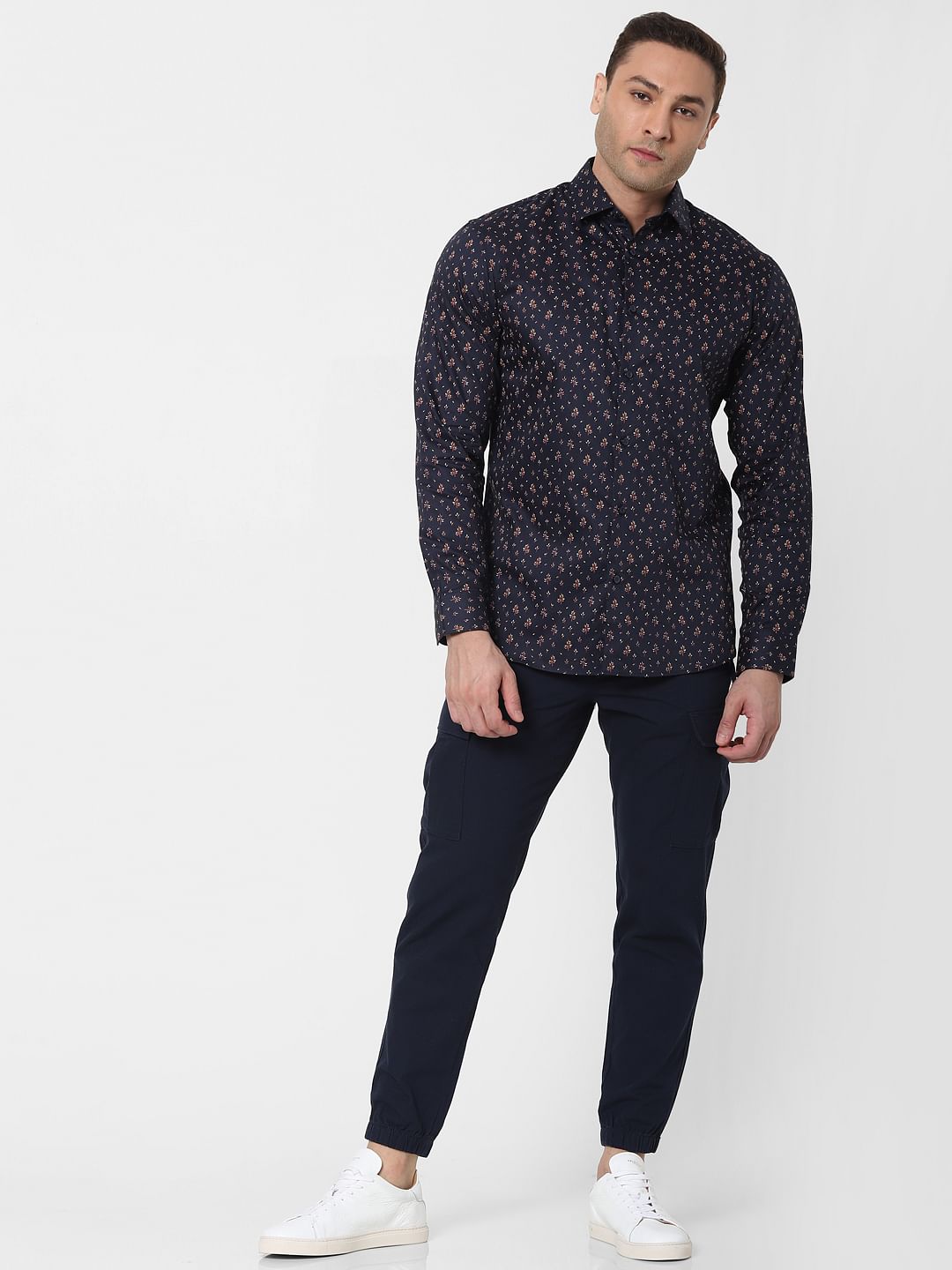 Dark Blue All Over Print Full Sleeves Shirt