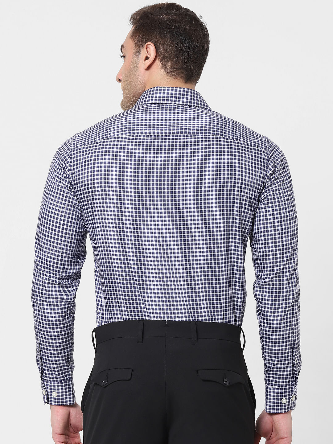 Navy Blue Check Full Sleeves Shirt