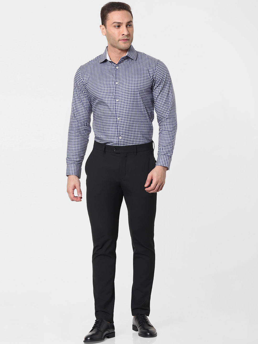 Navy Blue Check Full Sleeves Shirt