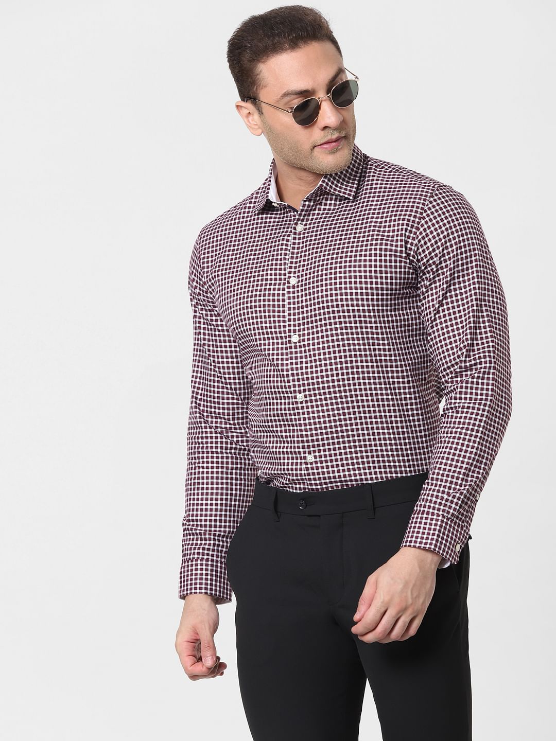 Maroon Check Full Sleeves Shirt