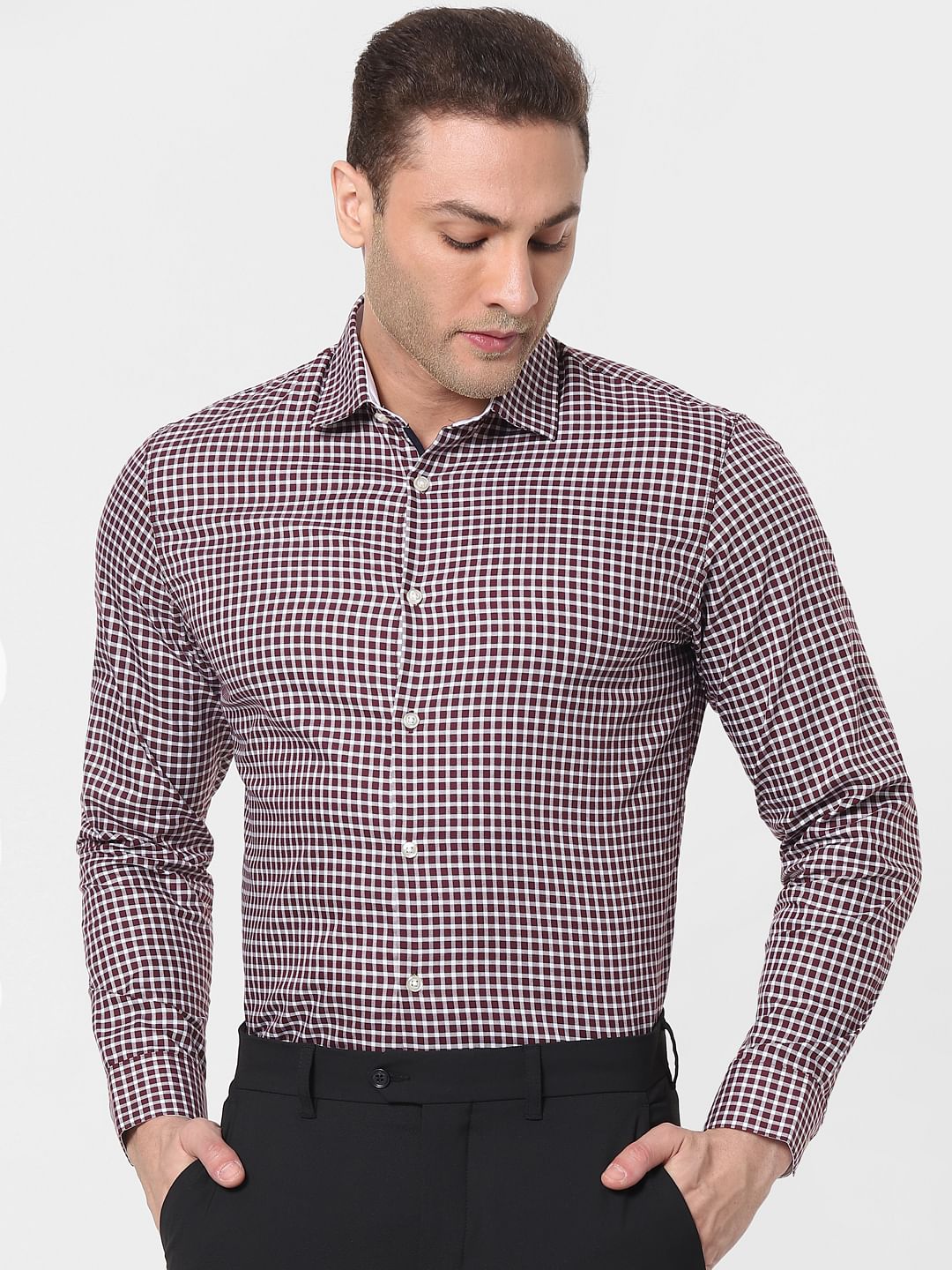 Maroon Check Full Sleeves Shirt