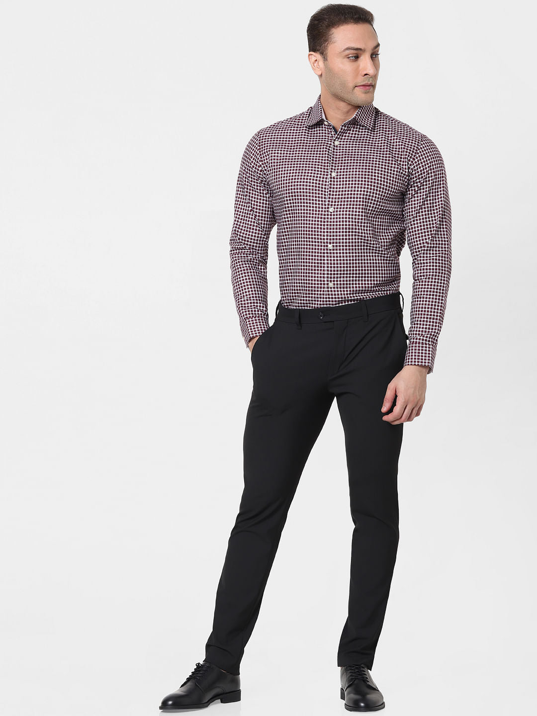 Maroon Check Full Sleeves Shirt