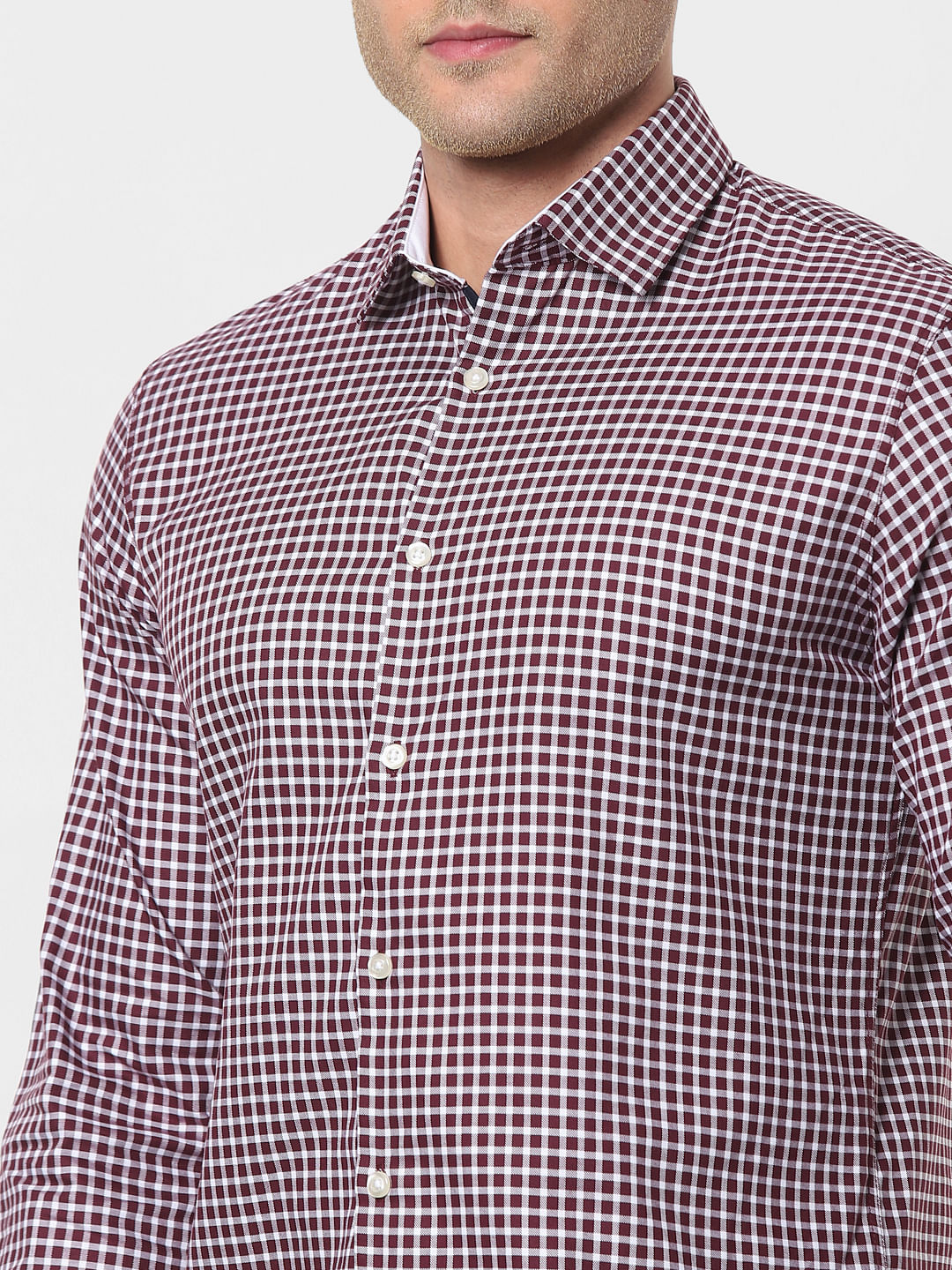 Maroon Check Full Sleeves Shirt