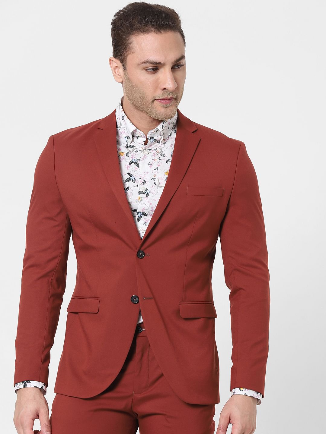 Burnt Red Slim Fit Blazer