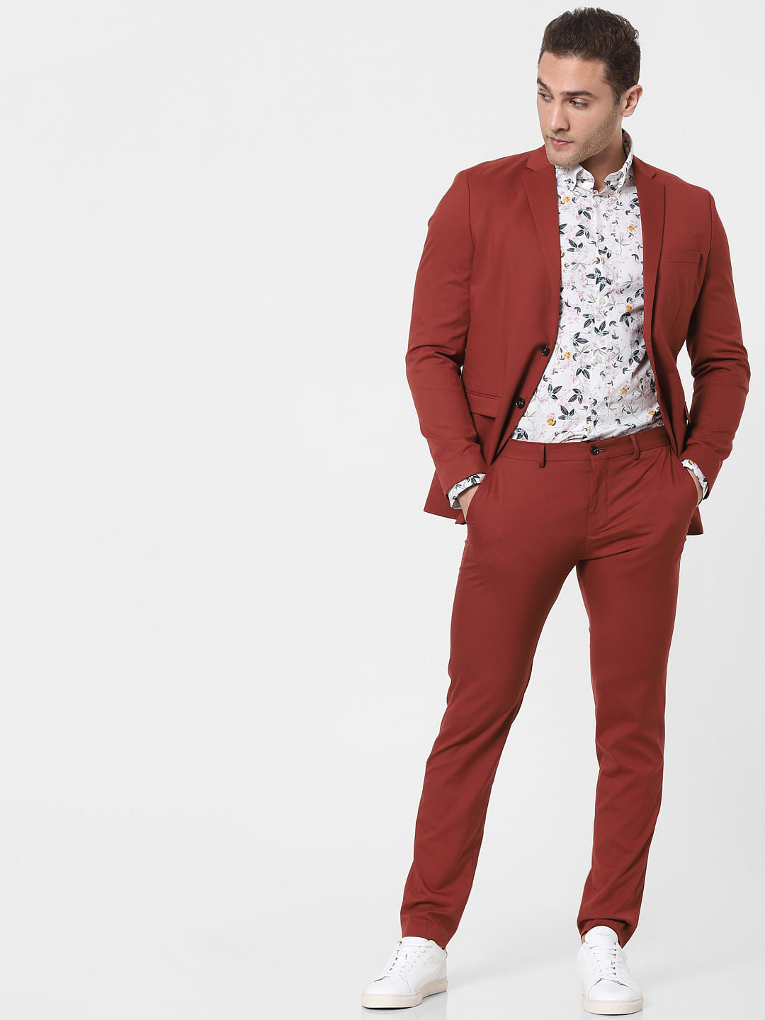 Burnt Red Slim Fit Blazer