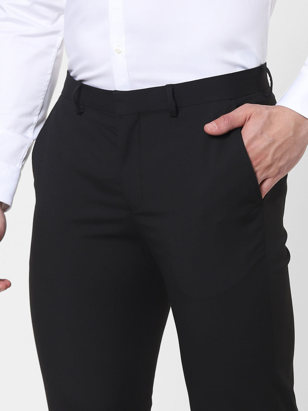 Black Mid Rise Slim Fit Trousers
