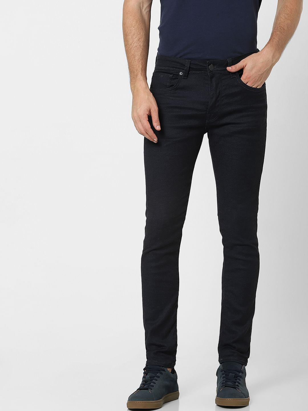 Dark Blue Mid-Rise Leon Slim Fit Jeans