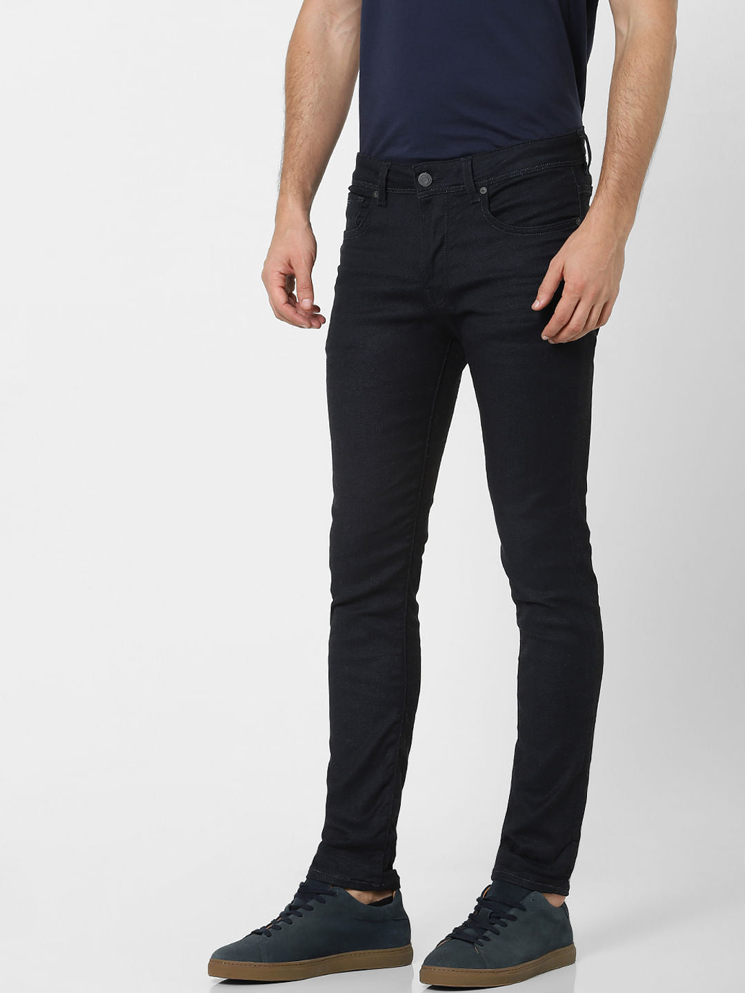 Dark Blue Mid-Rise Leon Slim Fit Jeans