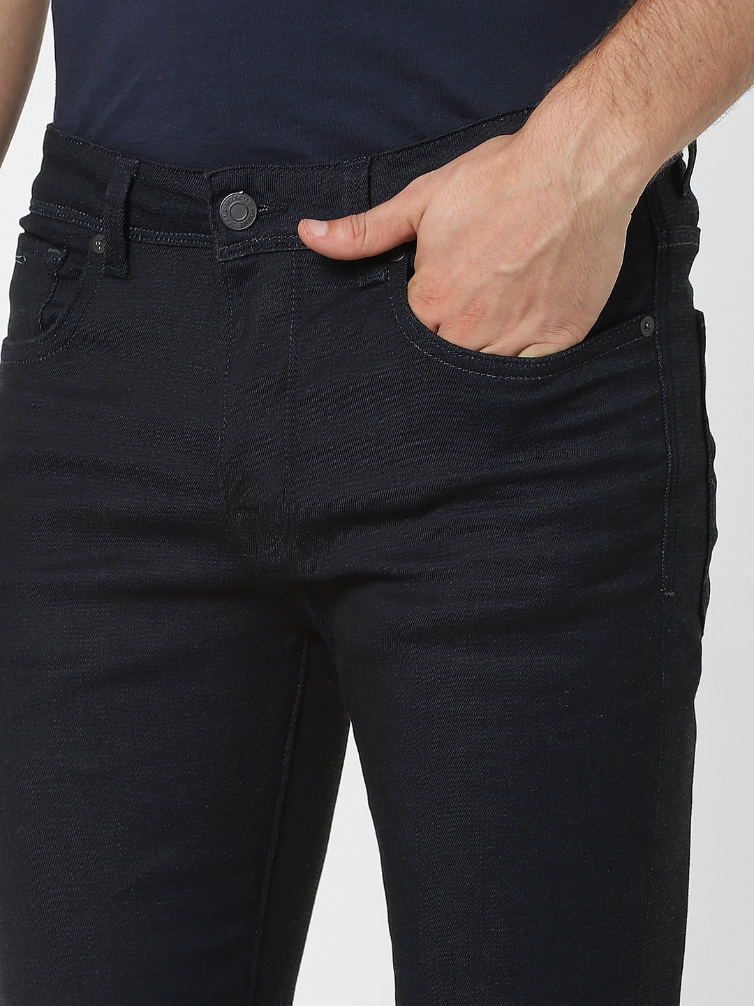Dark Blue Mid-Rise Leon Slim Fit Jeans