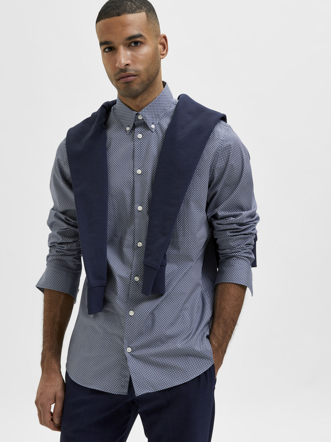 Blue Printed Full Sleeves Shirt