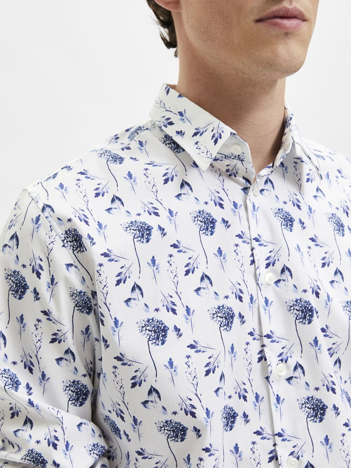 White Floral Organic Cotton Full Sleeves Shirt
