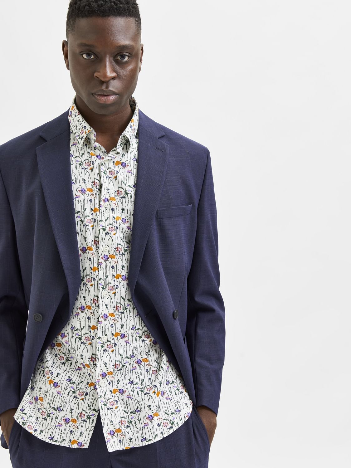 White Floral Organic Cotton Half Sleeves Shirt