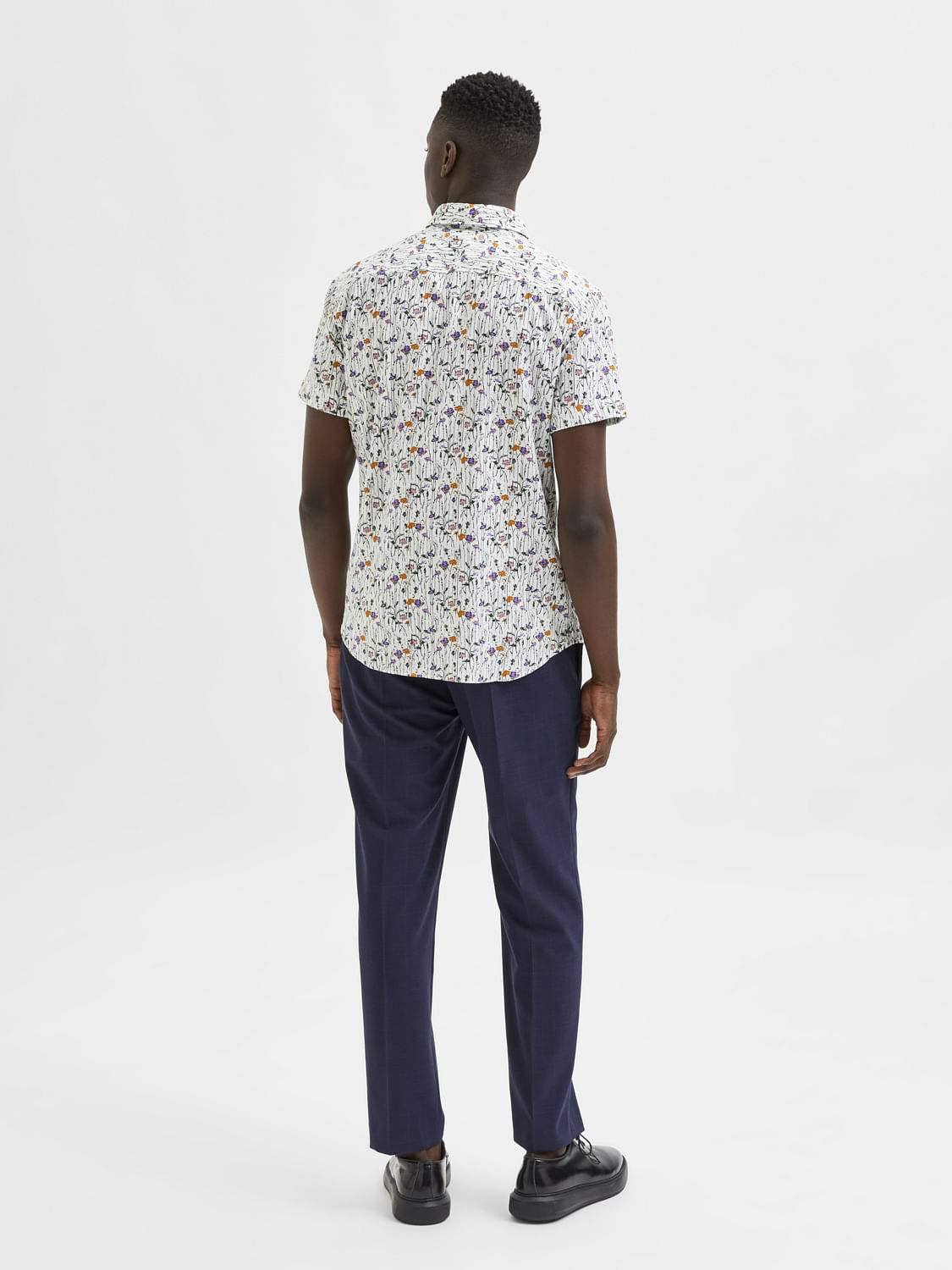 White Floral Organic Cotton Half Sleeves Shirt