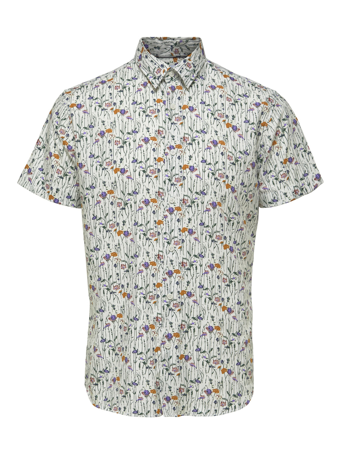 White Floral Organic Cotton Half Sleeves Shirt