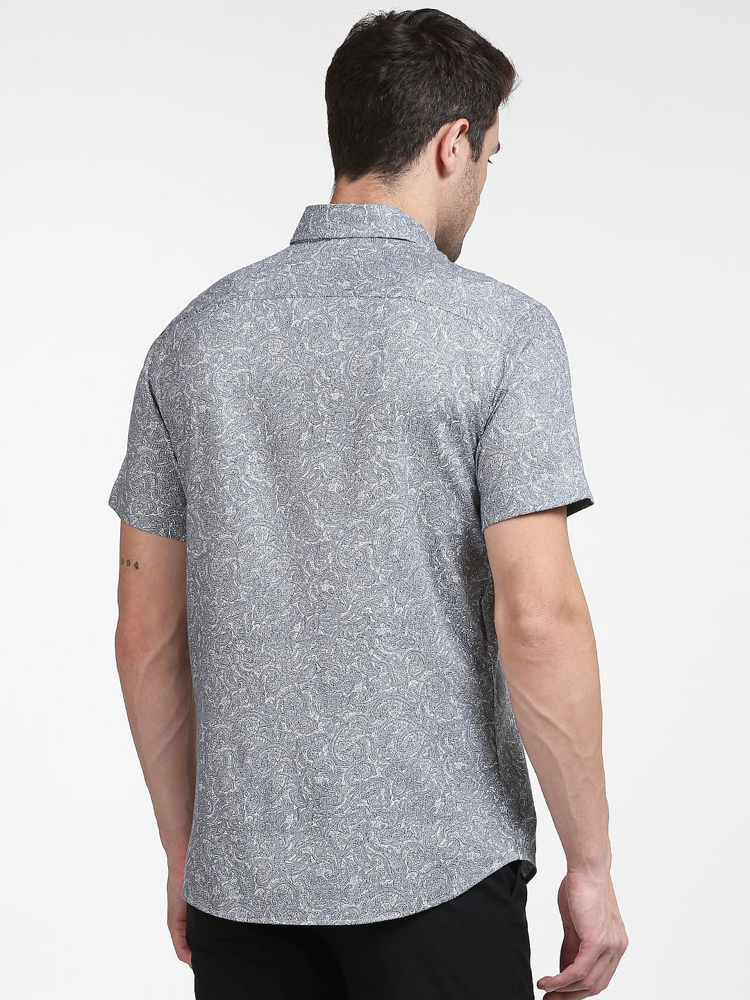 Grey Paisley Print Half Sleeves Shirt