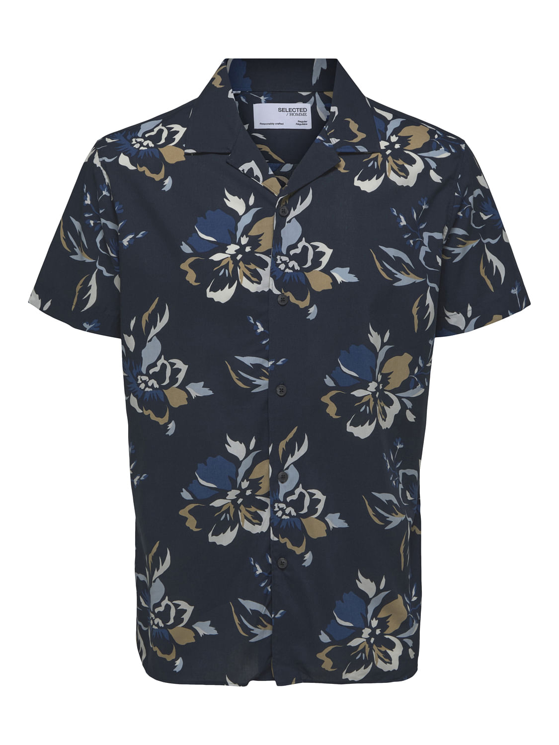 Blue Floral Cuban Collar Short Sleeves Shirt
