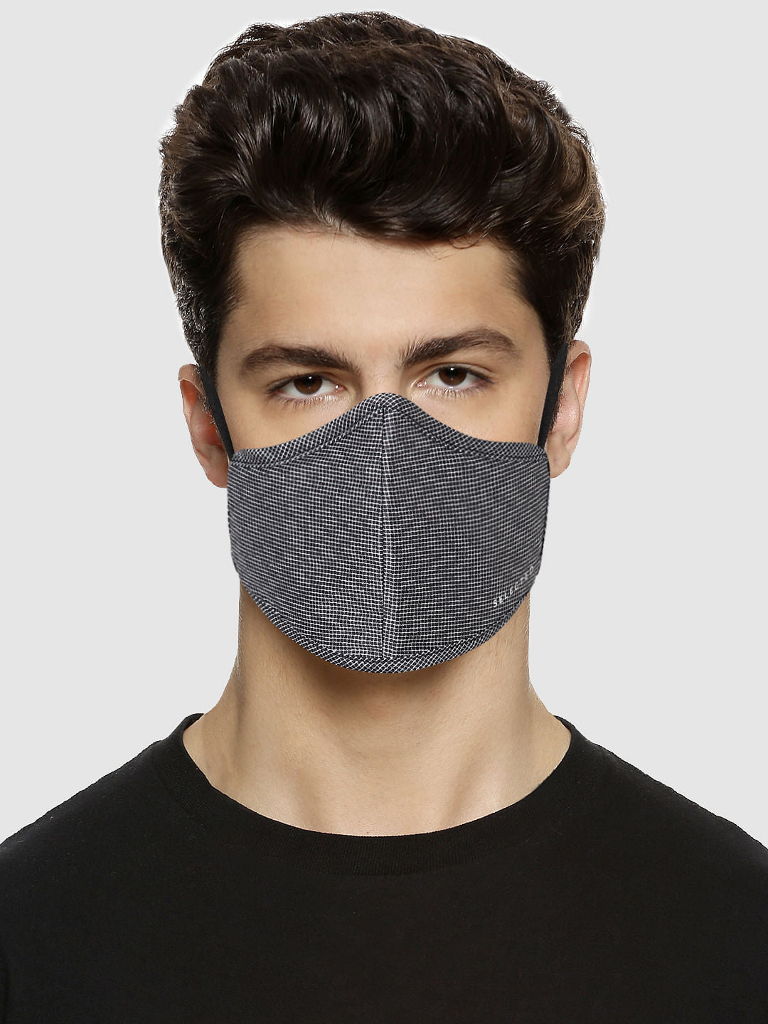 Grey Check Print N95 Mask With 3 Changeable Pm2.5 Filter
