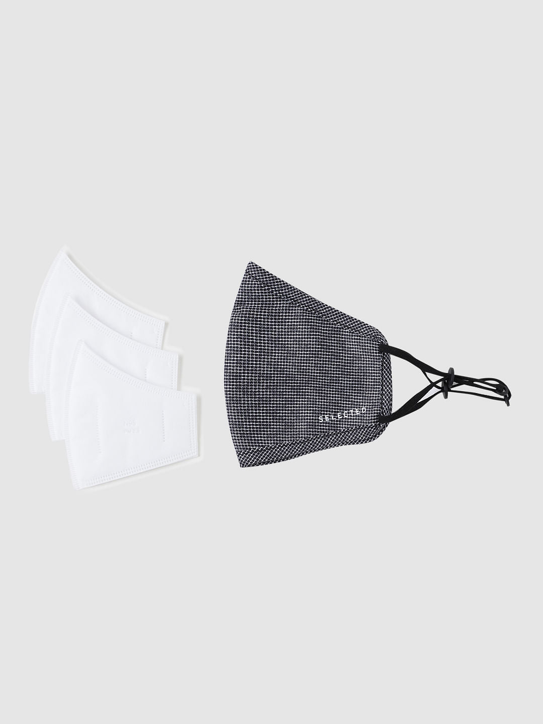 Grey Check Print N95 Mask With 3 Changeable Pm2.5 Filter