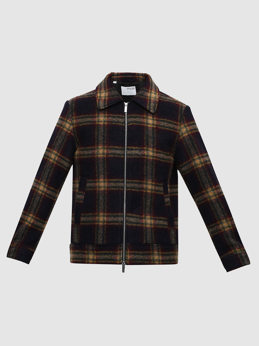 Navy Blue Check Woollen Jacket