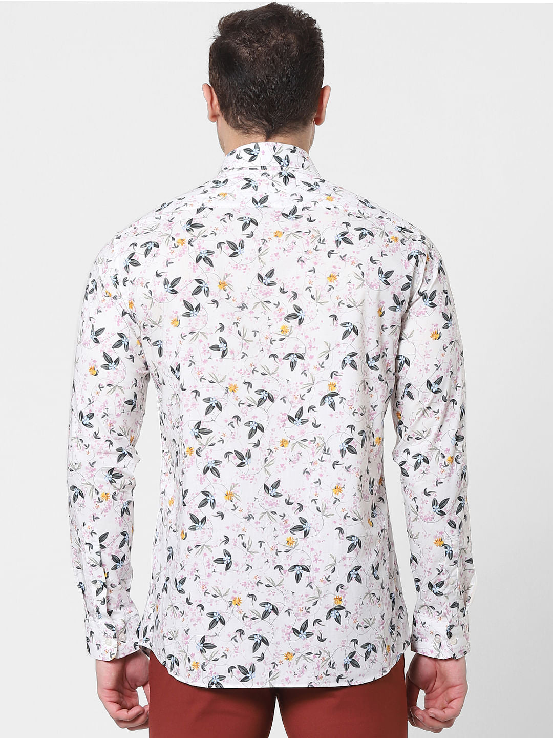 White Floral Full Sleeves Shirt