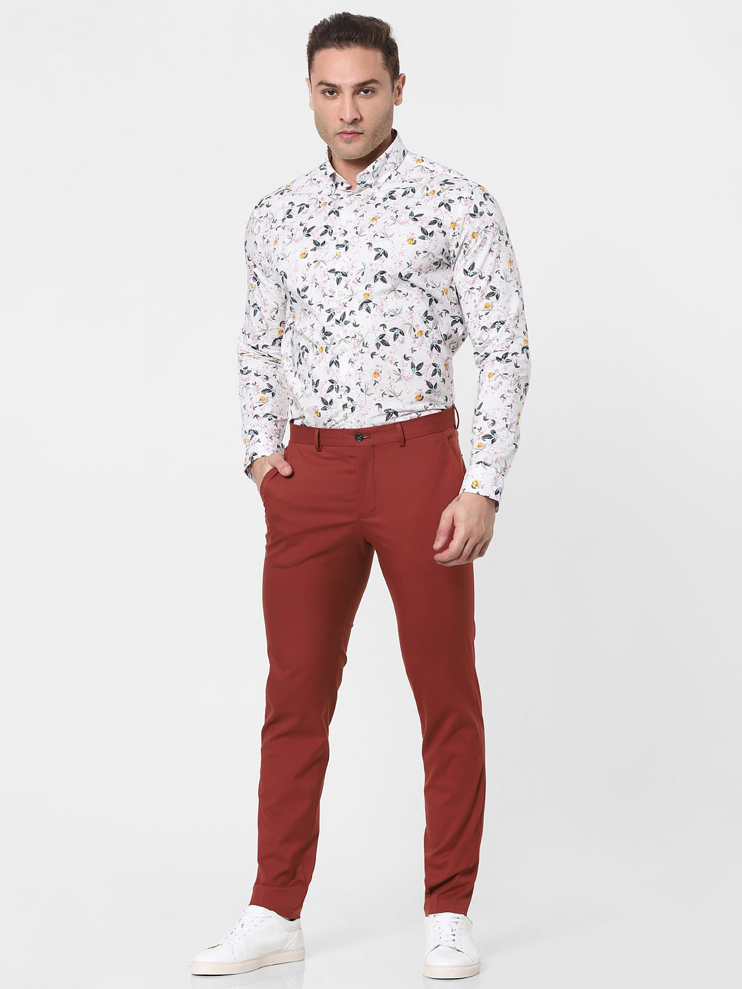 White Floral Full Sleeves Shirt