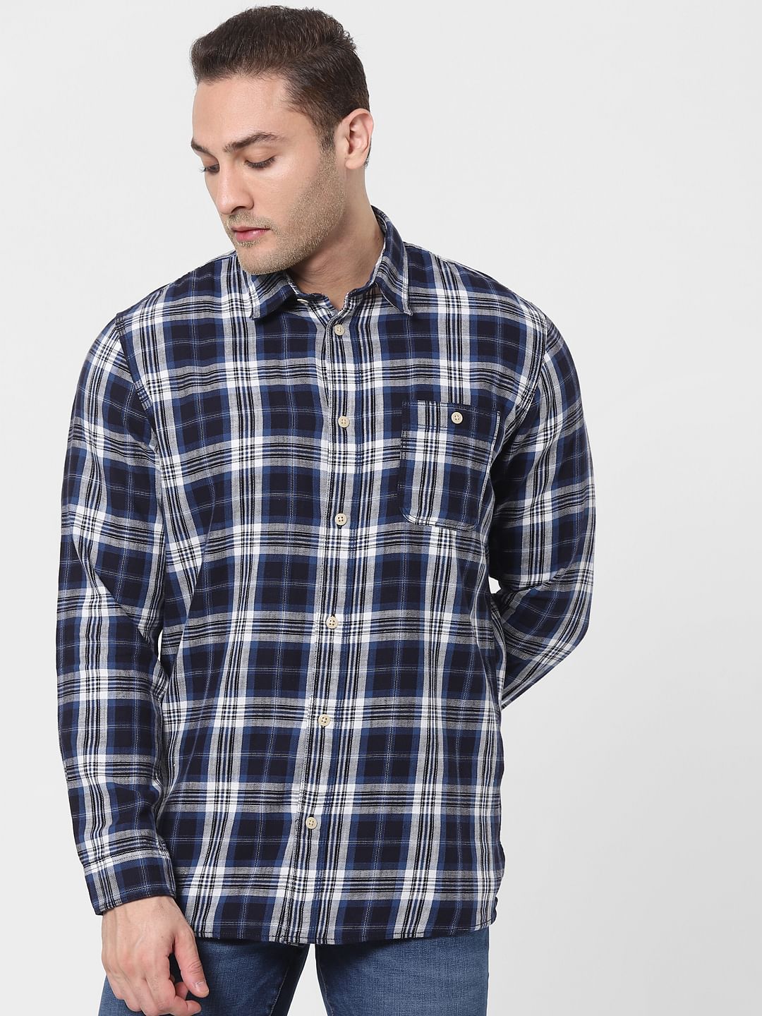 Dark Blue Check Organic Cotton Full Sleeves Shirt