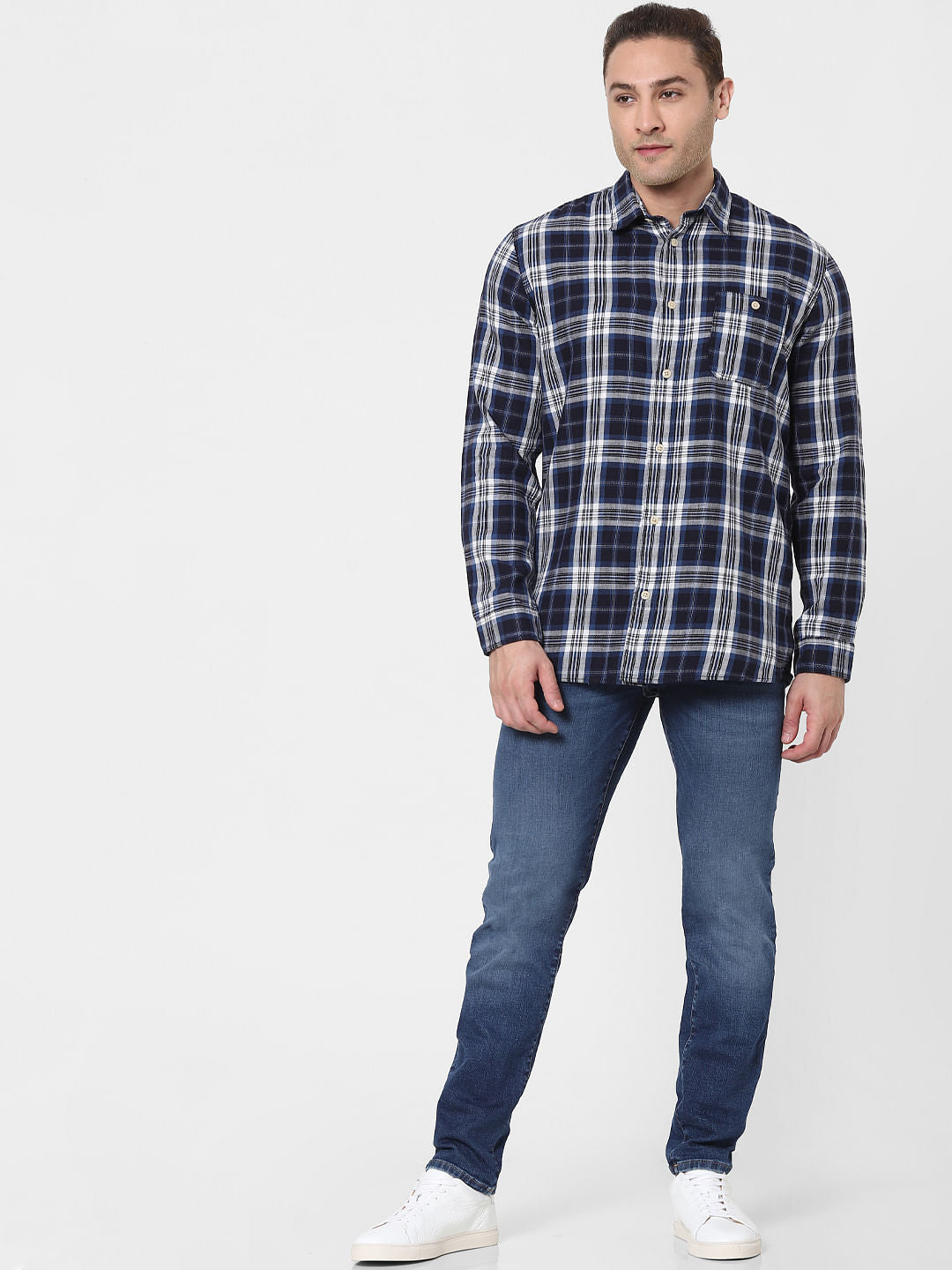 Dark Blue Check Organic Cotton Full Sleeves Shirt