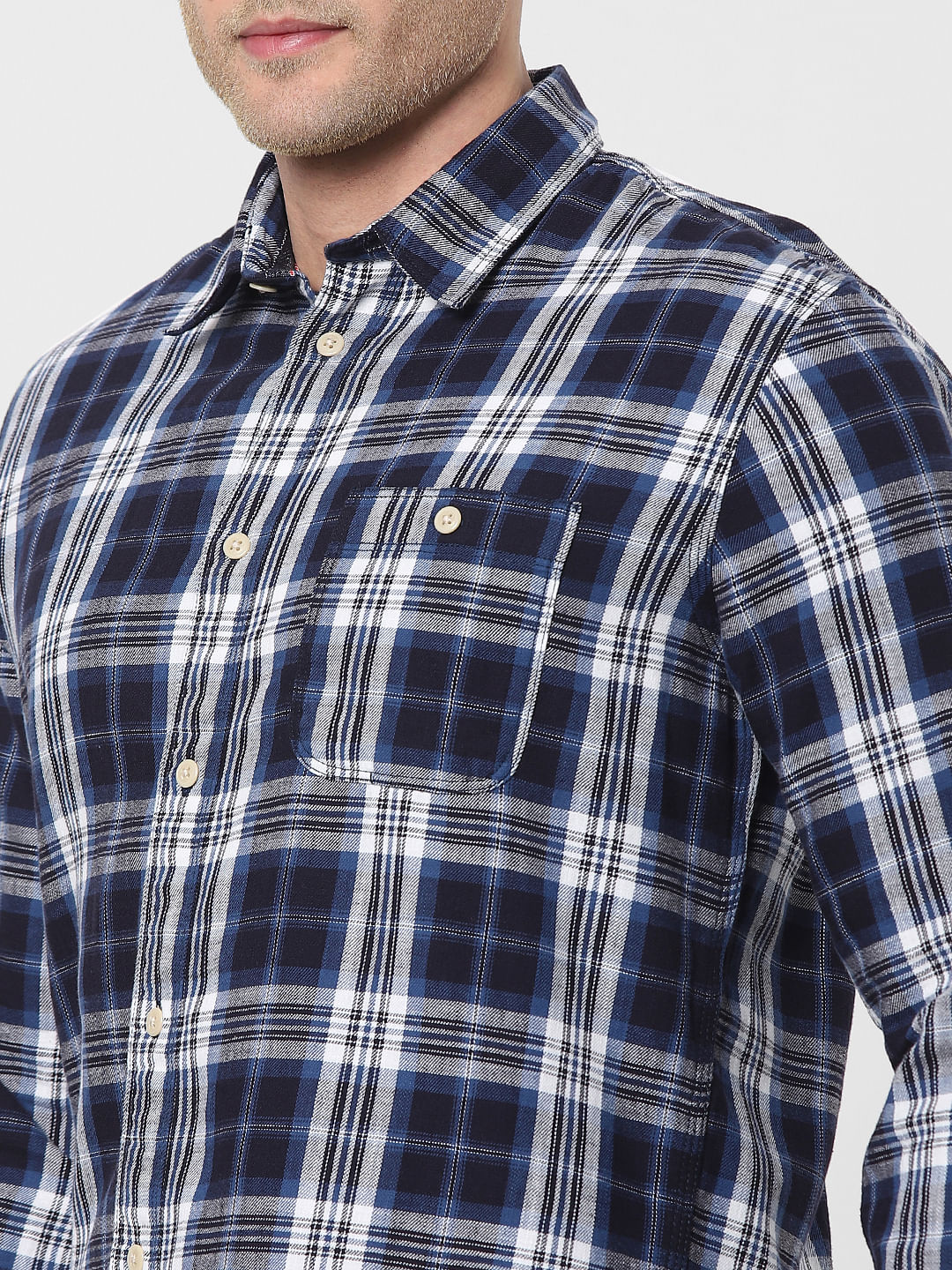 Dark Blue Check Organic Cotton Full Sleeves Shirt