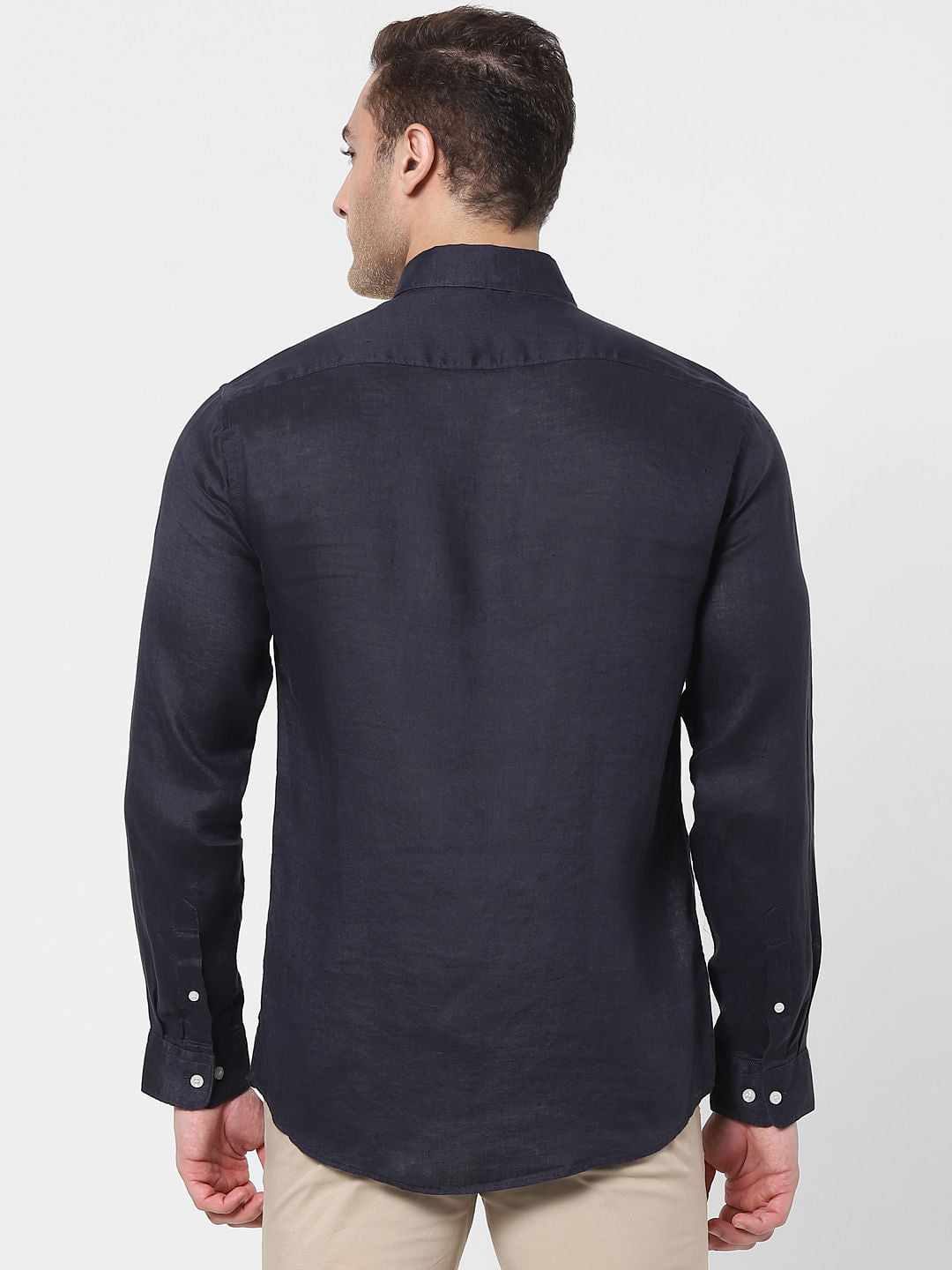 Navy Blue Full Sleeves Linen Shirt