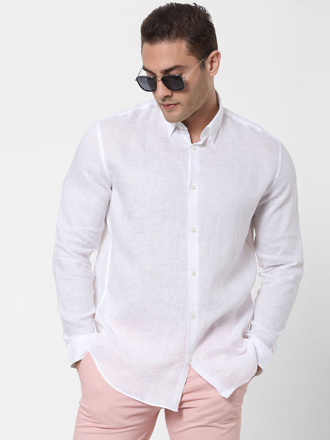White Full Sleeves Linen Shirt