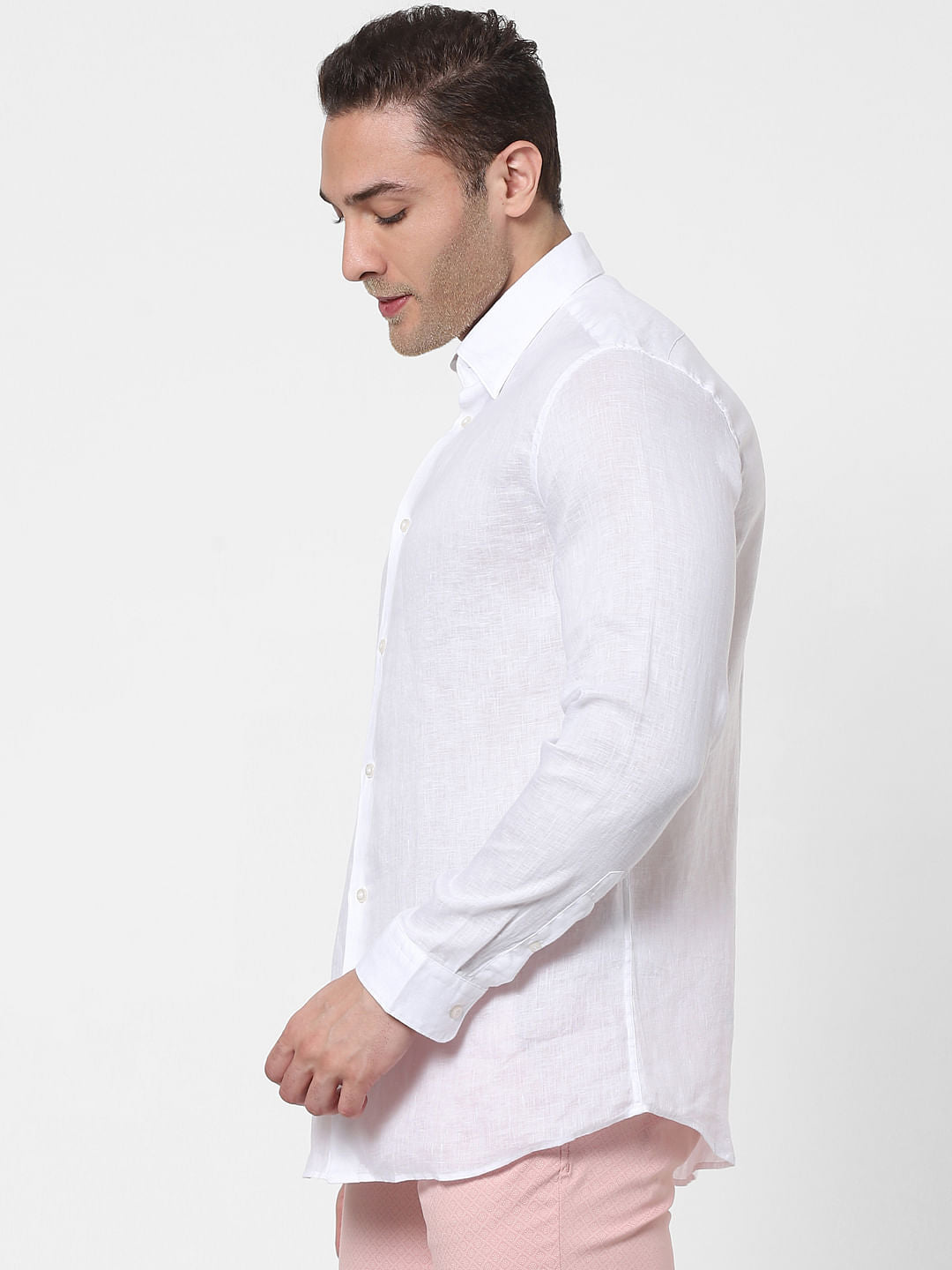 White Full Sleeves Linen Shirt