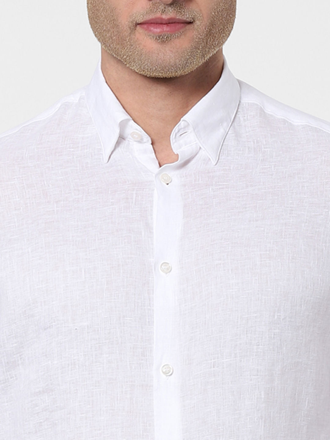 White Full Sleeves Linen Shirt