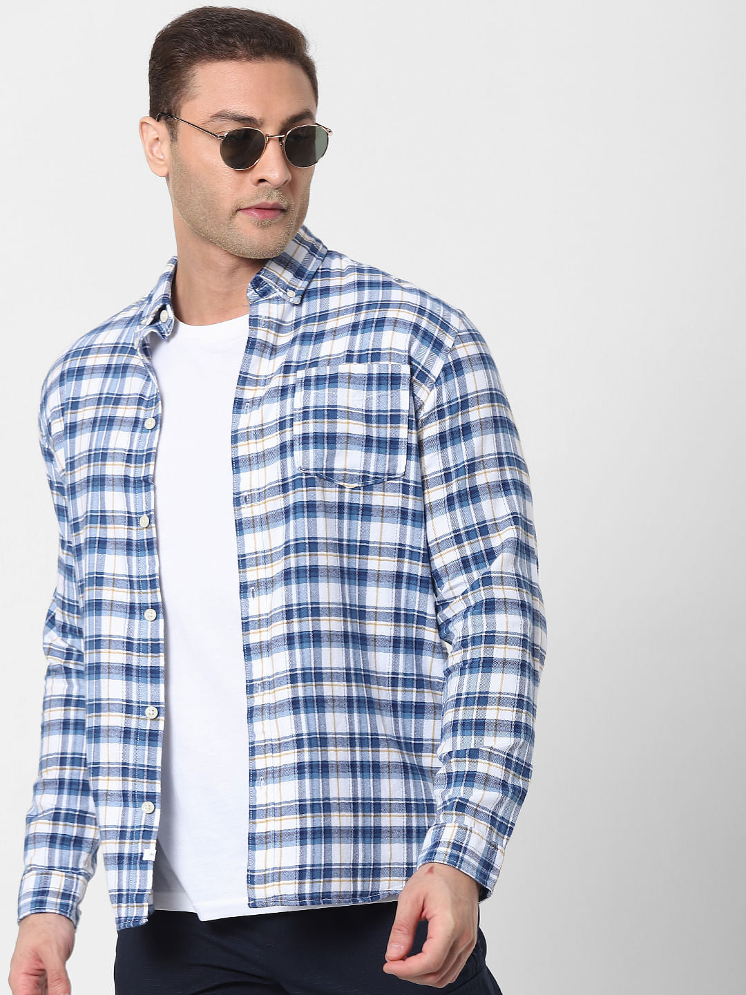 Navy Blue Check Organic Cotton Full Sleeves Shirt