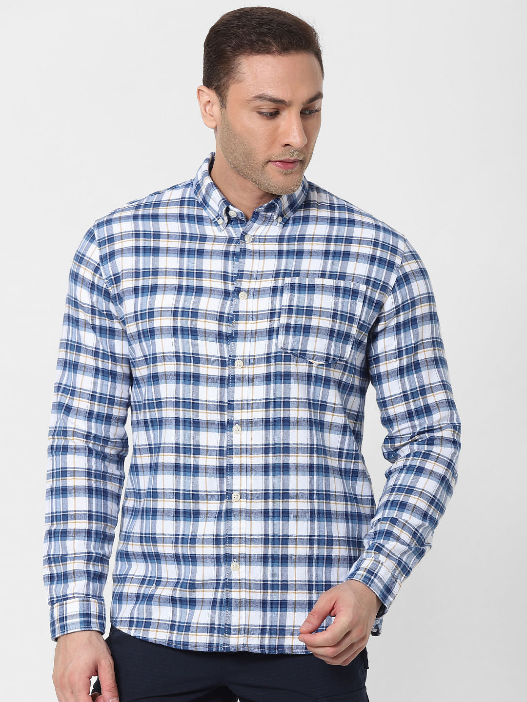 Navy Blue Check Organic Cotton Full Sleeves Shirt