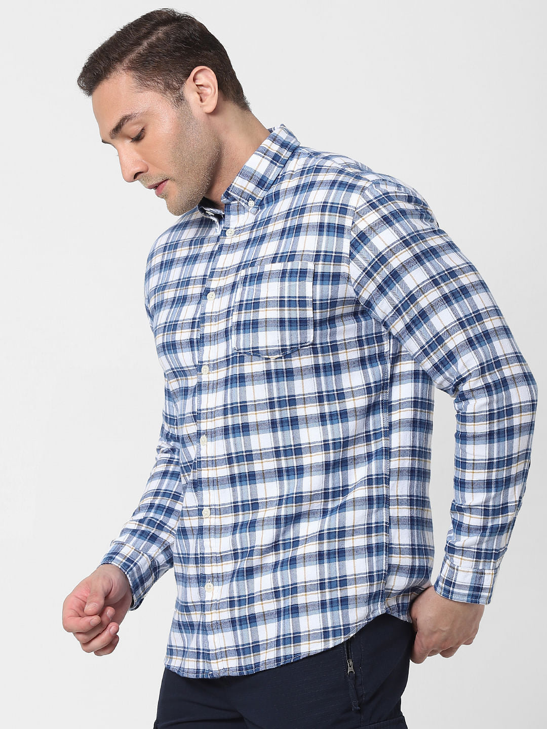 Navy Blue Check Organic Cotton Full Sleeves Shirt