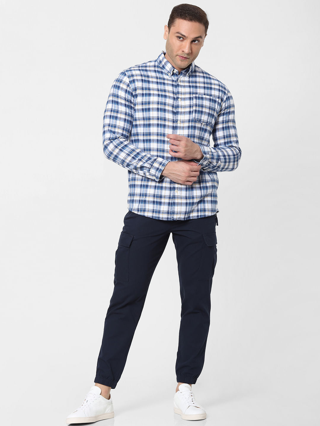 Navy Blue Check Organic Cotton Full Sleeves Shirt