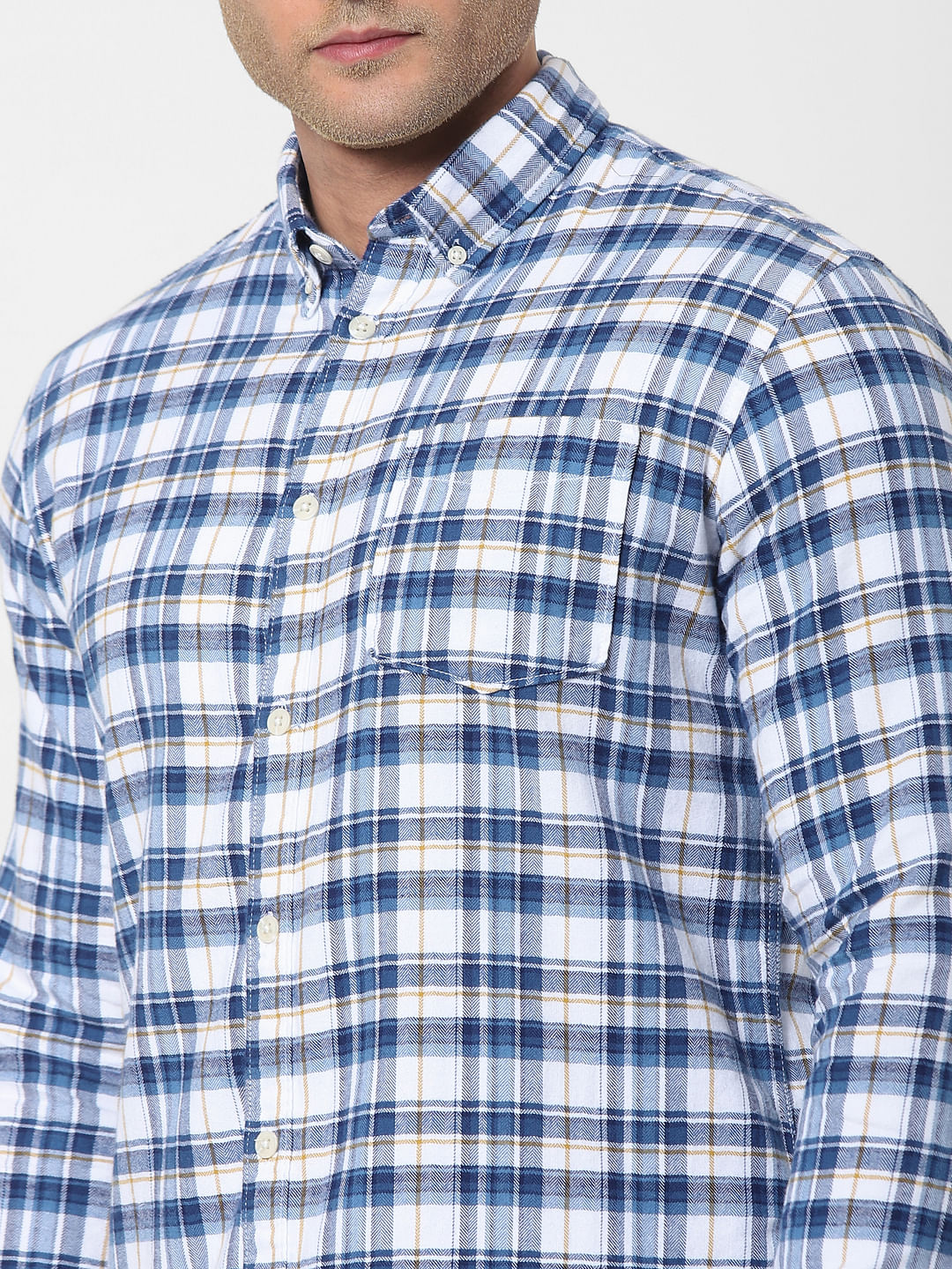 Navy Blue Check Organic Cotton Full Sleeves Shirt