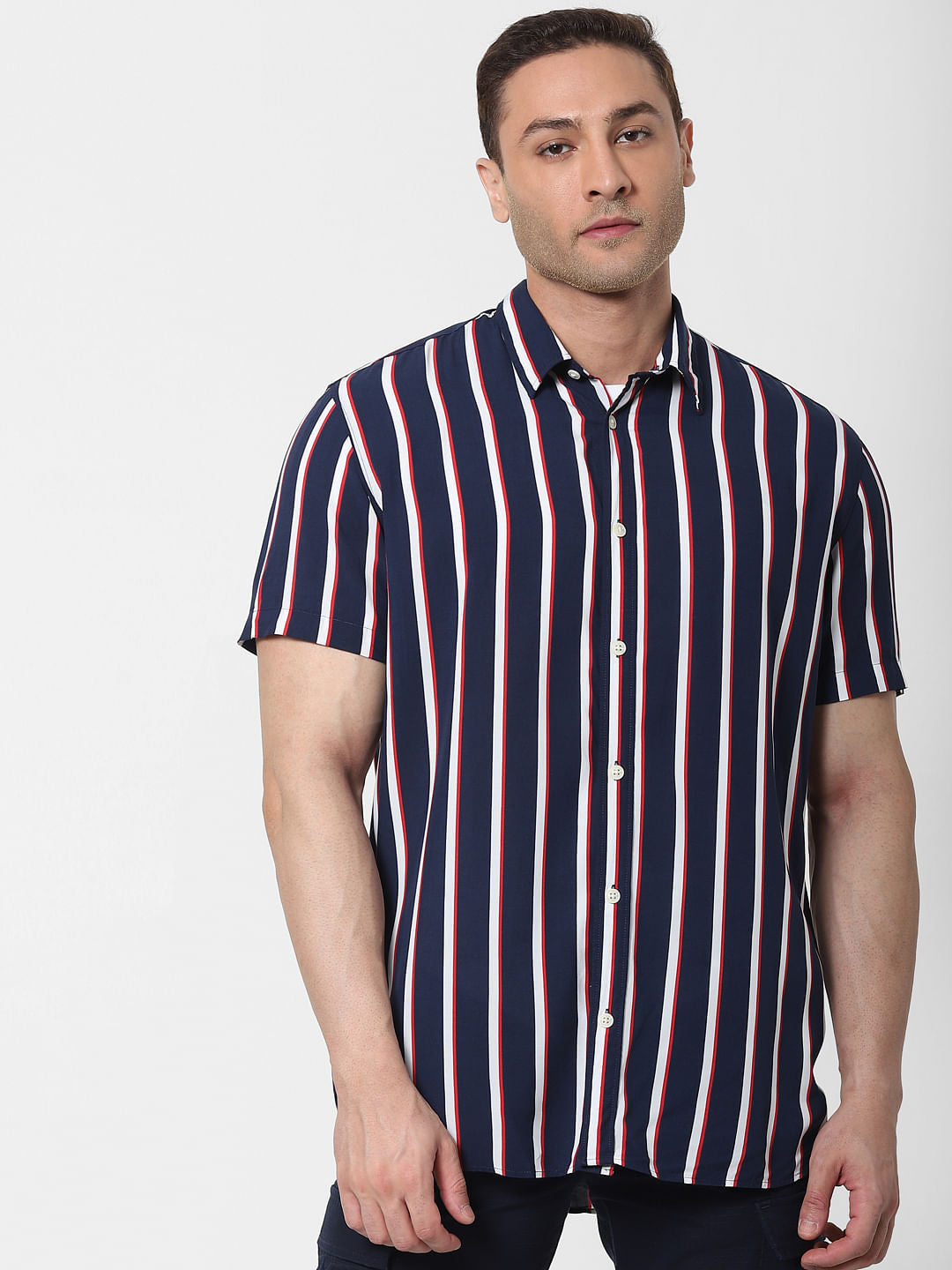 Blue Striped Short Sleeves Shirt