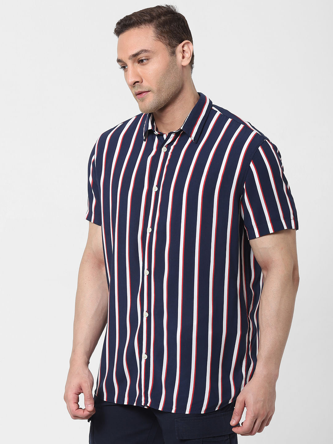 Blue Striped Short Sleeves Shirt